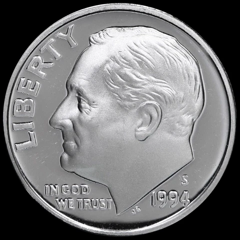 1994 S Roosevelt SILVER Dime - AN UNTOUCHED  Deep Cameo PROOF Cover