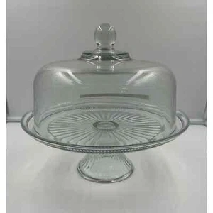 Vintage Pedestal Glass Cake Stand with Glass Dome - Picture 1 of 3