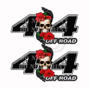 4X4 OFFROAD Skulls And Roses BLACK Decal Sticker Truck SR901OR 2Pk 13" Wide - Picture 1 of 3