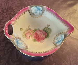 Antique Creamer, Germany 54 Pink & Blue Roses Gold Tone Trim - Picture 1 of 4
