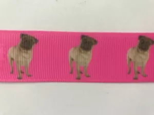 Ripsband rosa Mops bedruckt 1" 22 mm - Bild 1 von 1