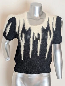 VTG Nannell Sweater Shoulder Pad Hand Knit Angora Bland Women’s SZ M Abstract - Picture 1 of 6