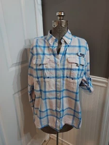 Women’s Columbia PFG Super Bahama Multicolor Plaid Button Up Shirt Sz M GUC 😊 - Picture 1 of 8