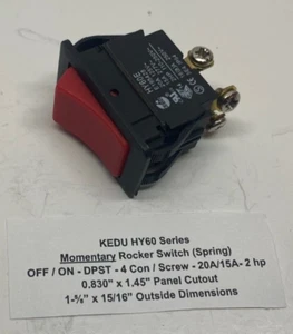 Momentary ON / OFF DPST Rocker Switch 20A 2hp 4 Screw Connect (0.830" x 1.45") - Picture 1 of 11