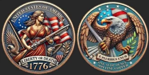 1oz 1776 Liberty or Death Colorized .999 Copper Round (50000 mintage) - Picture 1 of 7