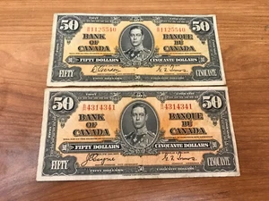 Canada 1937 $50 Bank note Coyne Towers Gordon Toyers , lot of 2 notes - Picture 1 of 3