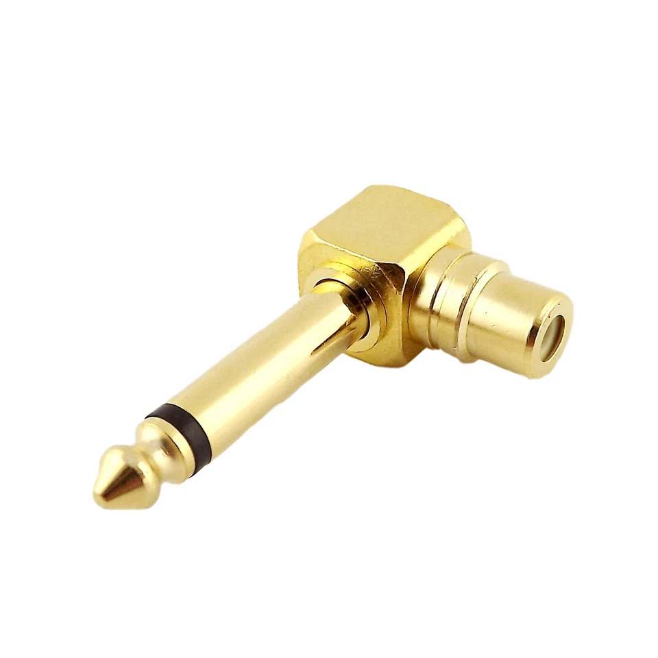 Gold Copper Right Angle Female RCA Phono to 6.35mm 1/4" Mono Male Audio Adapter - Image 1 of 1