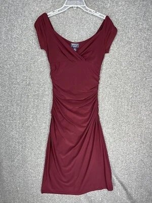 Y2K American Living Dress Burgundy Ruched Cinched Women's 2 Knee Length Fitted - Image 1 of 4