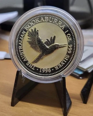 1996 Australien Kookaburra 1 dollaro 1 oncia argento 999 capsula - Immagine 1 di 2