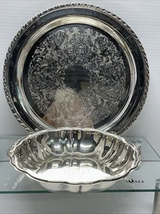 Vtg Oneida Oval Silver Plated Candy Dish And Plate Set Of 2. 9.5" And 12” - Picture 1 of 10