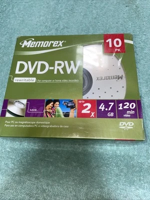 Memorex DVD RW 4.7 GB 120min  Blank Storage Media Rewritable Cds 10 Pack New - Image 1 of 4