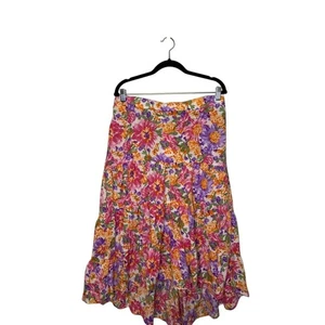 Floral Tiered Maxi Skirt SimpleFun Women's XL Pink Purple Orange Summer NWT - Picture 1 of 7