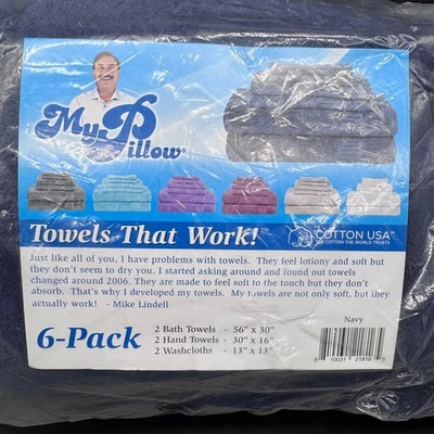 Nuevo- Juego de toallas de algodón My Pillow de 6 piezas de tamaño más grande en azul marino Foto 1 de 4