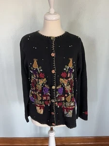 Suéter Bordado De Colección M Fruta Navidad Feo VICTORIA JONES Cárdigan Vacaciones - Imagen 1 de 9