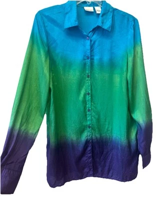 Camisa Newport News Talla 10 Ombré Bloque de Color Abotonada Satén Cuello Top Rayón Foto 1 de 4