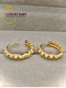 14k Yellow Gold  Hoop Huggie Hollow Earrings. Modern Design - Picture 1 of 7