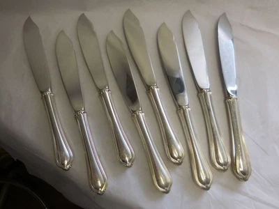 JUEGO DE 8 CUCHILLOS DE PESCADO TOWLE PAUL REVERE 1906 PLATA DE LEY E ACERO INOXIDABLE 8 1/4" "B" Foto 1 de 4