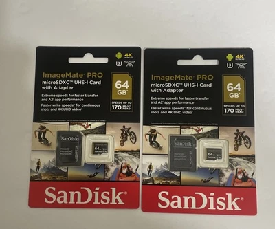 NEW - SanDisk 64GB ImageMate PRO microSDXC Memory Card with Adapter - Lot of 2 - Image 1 of 2