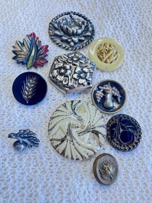 Antique Vintage Plant Life Buttons Celluloid Wafer Leaf Peach Wheat Lg M Sm B179 - Image 1 of 4