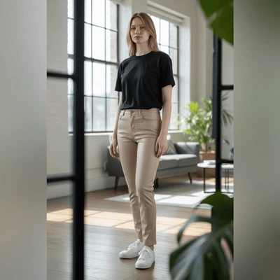 Новые без ценников женские кремовые узкие брюки из веганской кожи с высокой талией Edit by Nine — маленькие - Изображение 1 из 4