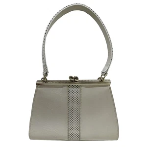 Vintage Liz Claiborne Evening Bag Small Ivory Gold Hardware And Crossbody Chain - Picture 1 of 18