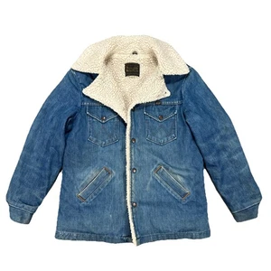 Vintage Wrangler Wrange Coat Sherpa Lined Denim Western Jacket USA Made Medium - Picture 1 of 10