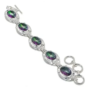 Mistic Topaz Handmade 925 Sterling Silver Jewelry Bracelet Size 7-8" - Picture 1 of 1