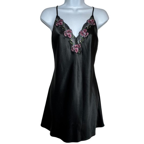 UNDERCOVER Abito slip Victorias Secret taglia XS nero floreale pizzo orlo raso