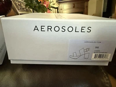 Plataforma de cámara para mujer Aerosoles de cuero negro con hebilla plateada talla 9 Foto 1 de 4