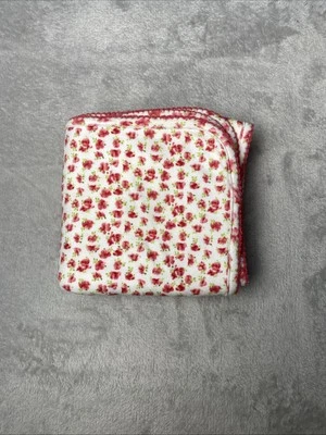 Vintage Baby Blanket White Red Flower Reversible Floral Jersey Knit RN 59478 - Image 1 of 4
