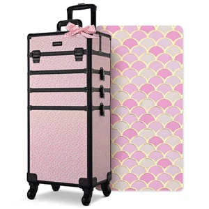 Byootique Large Rolling Makeup Case on Wheels 4in1 Cosmetology Art Deco Bloom - Picture 1 of 9