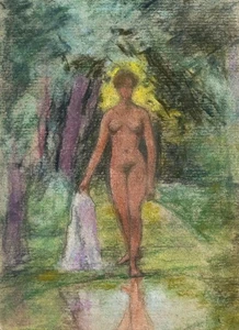 [Renée Mourgue Vaquier] — Nymphe — pastel sur carton — 24 x 17,5 cm. - Imagen 1 de 3