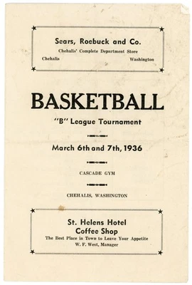1936 Basketball Tournament Program Chehalis Washington #8W - Image 1 of 3