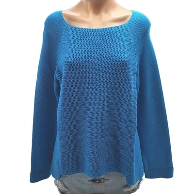 LAFAYETTE 148 New York Blue Cotton Textured Sweater L - Image 1 of 4
