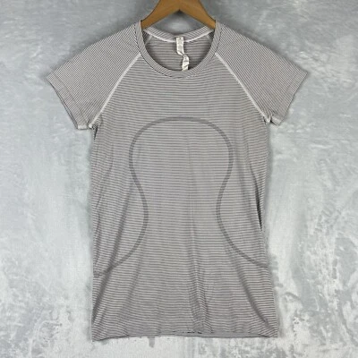 Lululemon Swiftly Tech Short Sleeve Crew White Black Striped Womens 8 - Image 1 of 4
