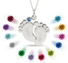 Baby Feet Birthstones Engravable Name Date Pendant Sterling Silver Gift Charm