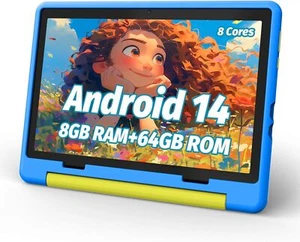 Anmecs Kids Tablet 10 inch Android 14 Tablets 8+64GB with Shockproof WIFI Blue - Picture 1 of 7