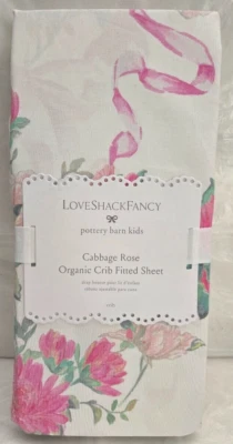 Pottery Barn Kids Cabbage Rose Organic Crib Fitted Sheet 27.5" x 52" White/Multi - Image 1 of 2