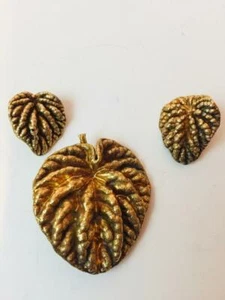 Vintage Danika Eggert Dänemark Gold/Sterlingsilber Flora Blatt Brosche & Ohrringe - Bild 1 von 2
