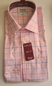 T M LEWIN LUXURY PINK CHECK COTTON SHIRT SLIM FIT BNWT - Picture 1 of 4