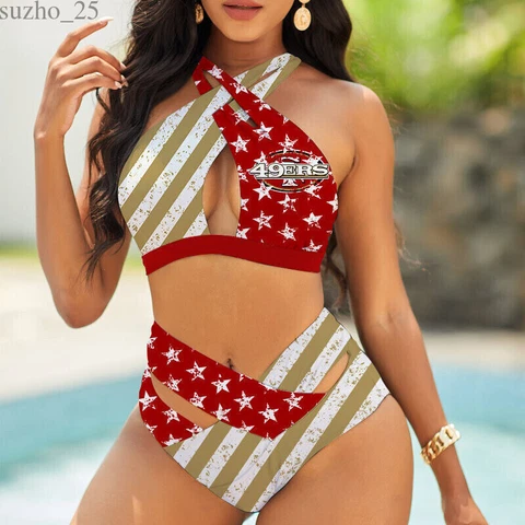 San Francisco 49ers Women's Sexy Bikini High Waist Swimsuit Beach Swimwear 2PCS Cover