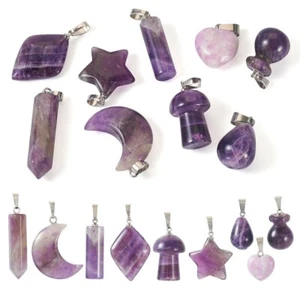 9Pcs Natural Amethyst Lepidolite Purple Mica Stone Star Column Pendants 18~39mm - Picture 1 of 9