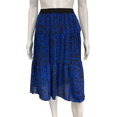 SONIA RYKIEL Blue Black Animal Printed Tiered A-Line Knee Length Skirt 42 US 10 - Image 1 of 3