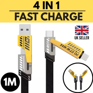 4 in 1 Multi USB PD Charger Charging Cable Cord For iPhone USB C Samsung Android - Picture 1 of 12