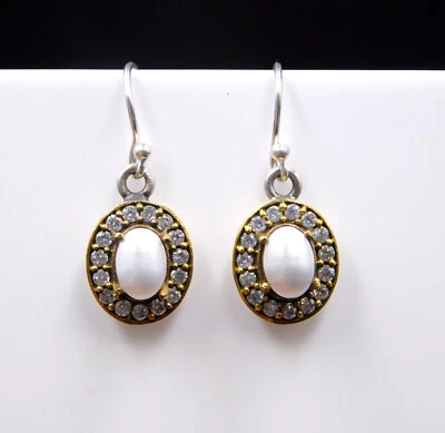 4.29 GM Perla & C.Z.Pietra Orecchino 925 Argento Sterling Bicolore Misura 2.5cm - Immagine 1 di 4