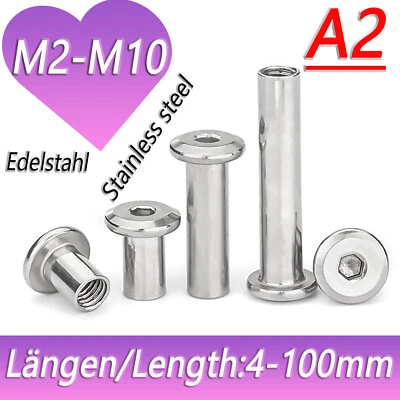 M2 M3 - M10 Hülsenmuttern mit Innensechskant Muttern Edelstahl A2 Gewindemuffen - Bild 1 von 4