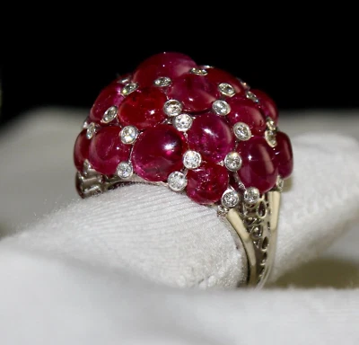 Certified 18k Gold Natural Ruby Diamond 10ct Cocktail Ring For Women - Image 1 of 4