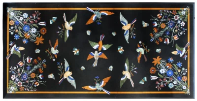 48" x 24" Marble Semi Precious Stones Table Top Birds Inlay Handmade Work - Image 1 of 4