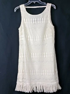 JACK WOMENS BOUTIQUE COTTON LACE IVORY SLEEVELESS LINED FLAPPER DRESS SZ M - Picture 1 of 10