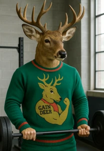 Tipsy Elves Ugly Christmas Sweater Mens Extra Large Green Deer Gains Funny - Picture 1 of 11